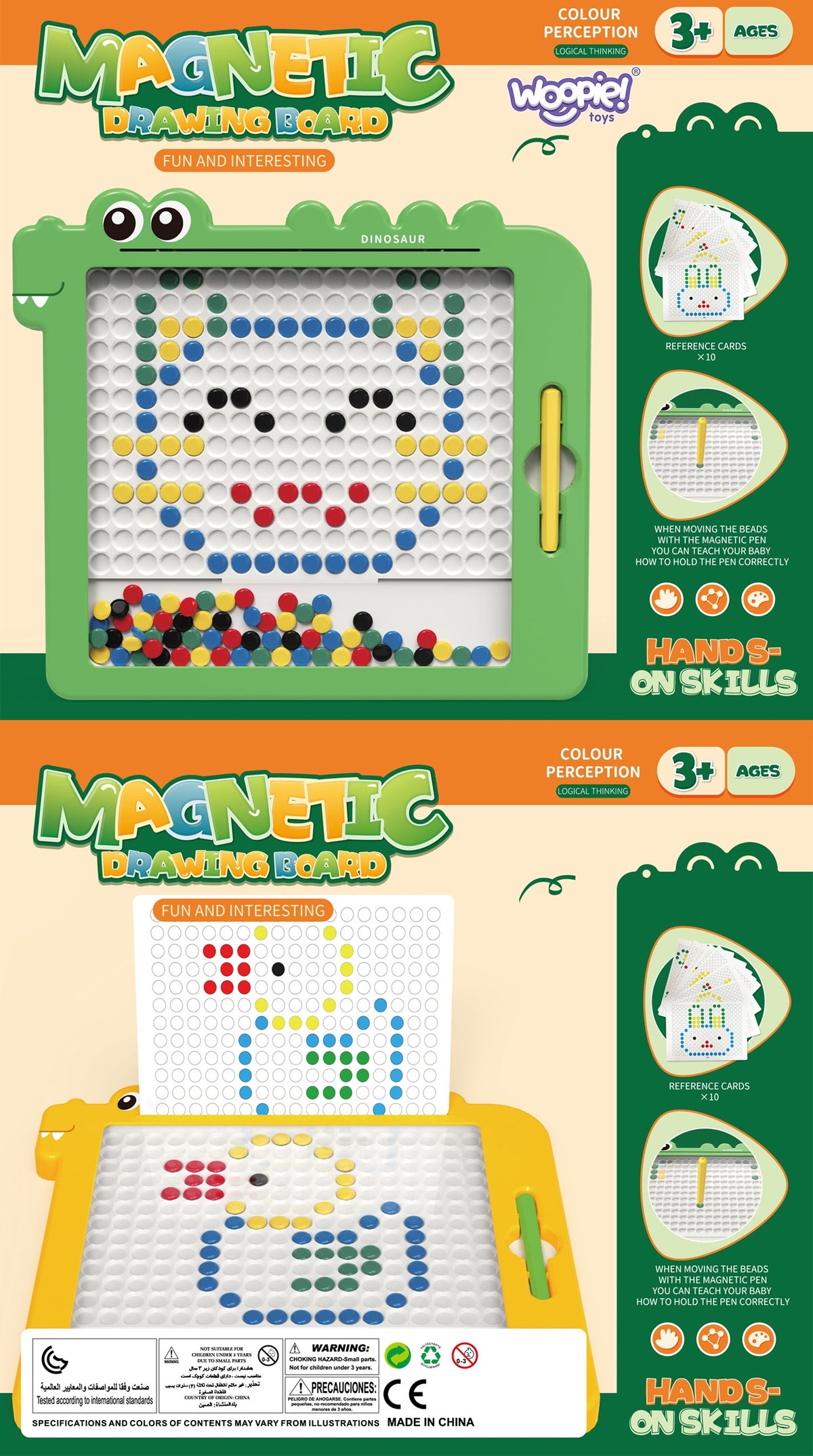WOOPIE MagPad Magnetinė Lenta Dinozauras Montessori 110 sagutės