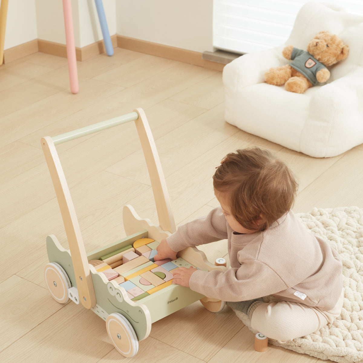Viga Wooden Pusher Trolley – medinis vaikštynas Krokodilas