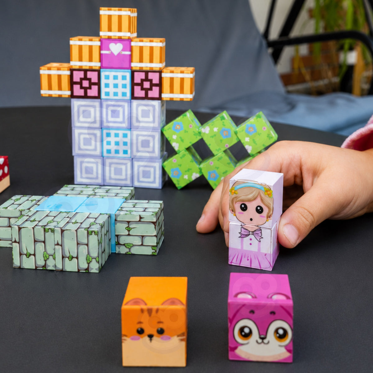 Woopie Magnetiniai kubeliai 48 vnt. Montessori 3D dėlionė
