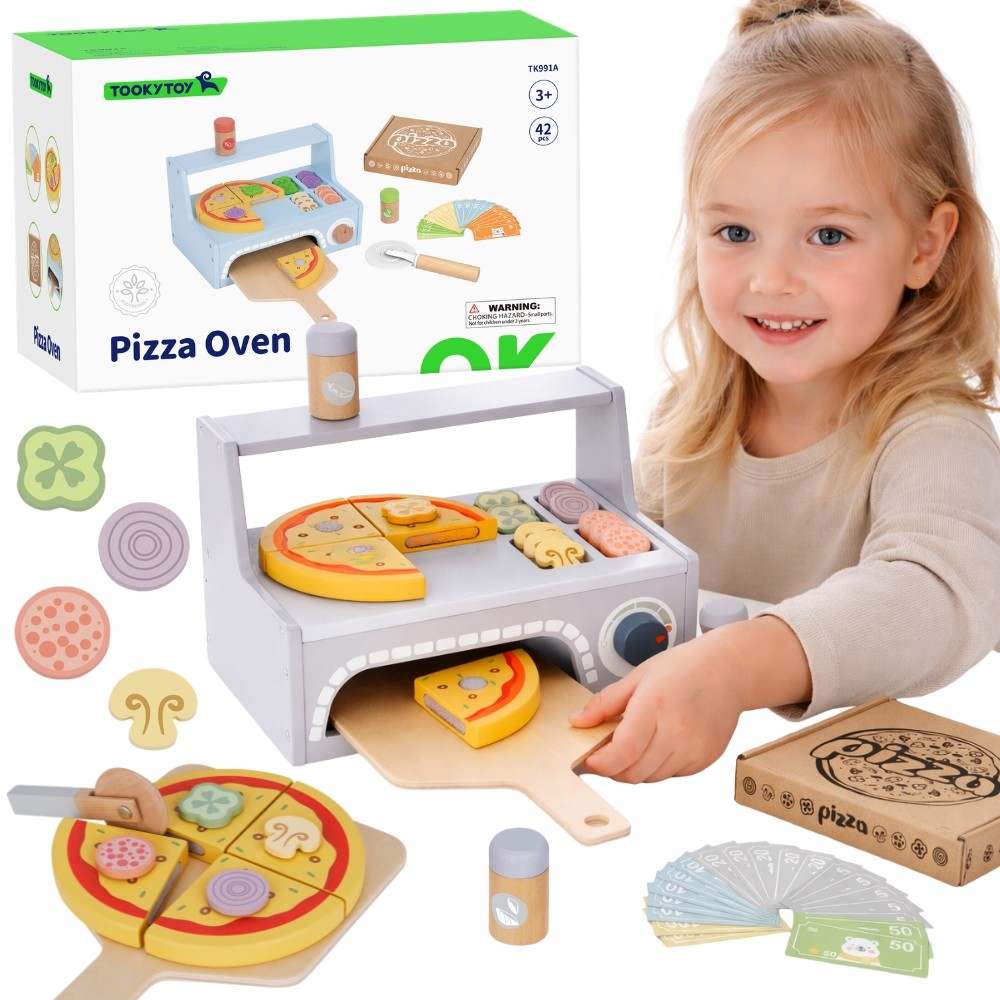 TOOKY TOY Picerijos medinė pica su priedais ir orkaite