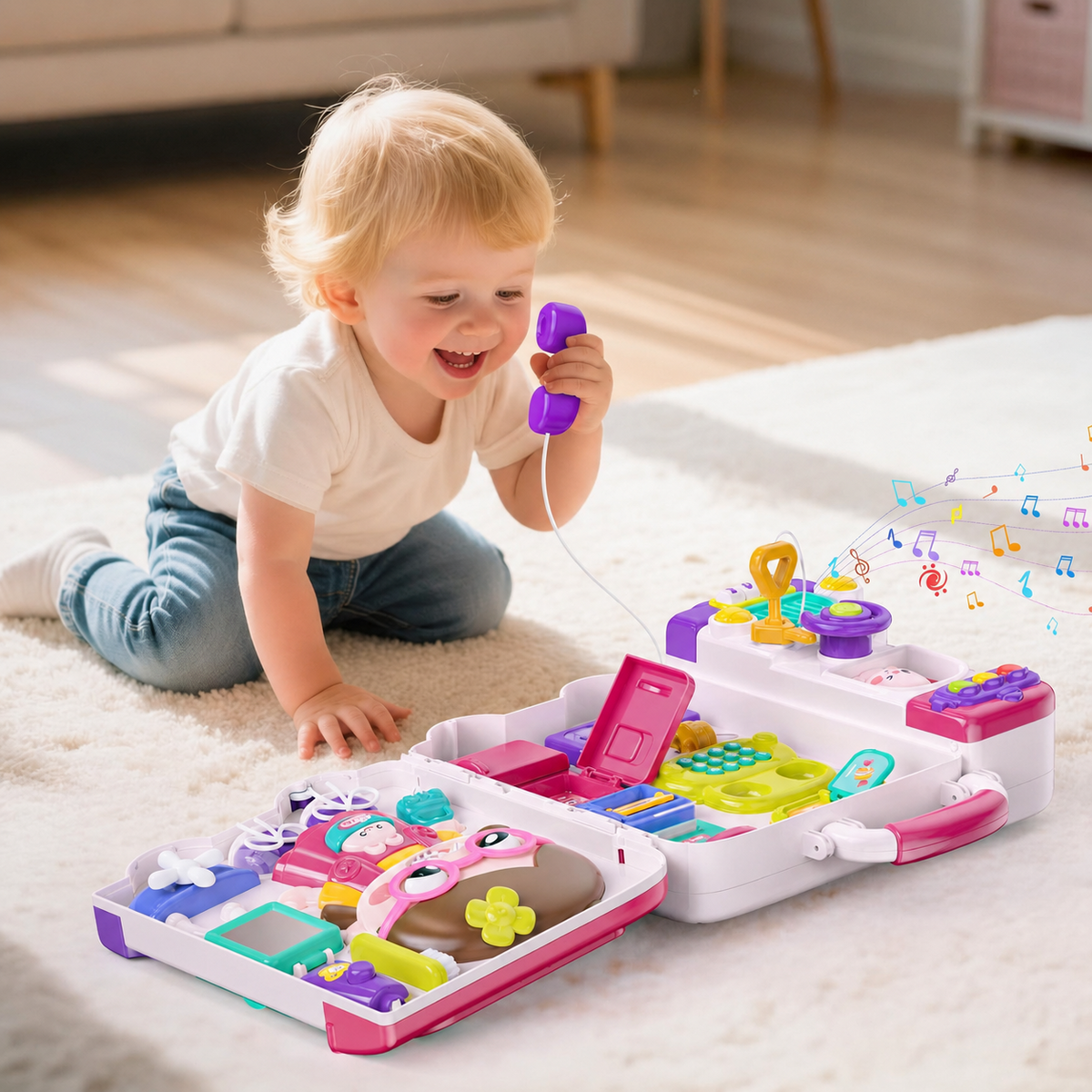 WOOPIE BABY Interaktyvus Lavinamasis Lagaminas Autobusiukas 3in1