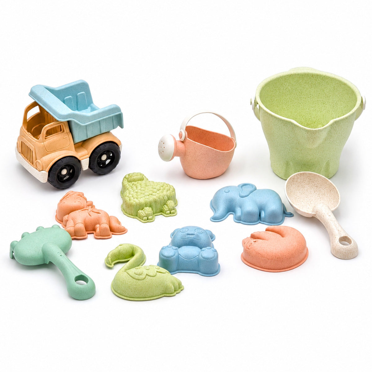 WOOPIE GREEN smėlio kibirėlių rinkinys su mašinėle, 11 dalių
