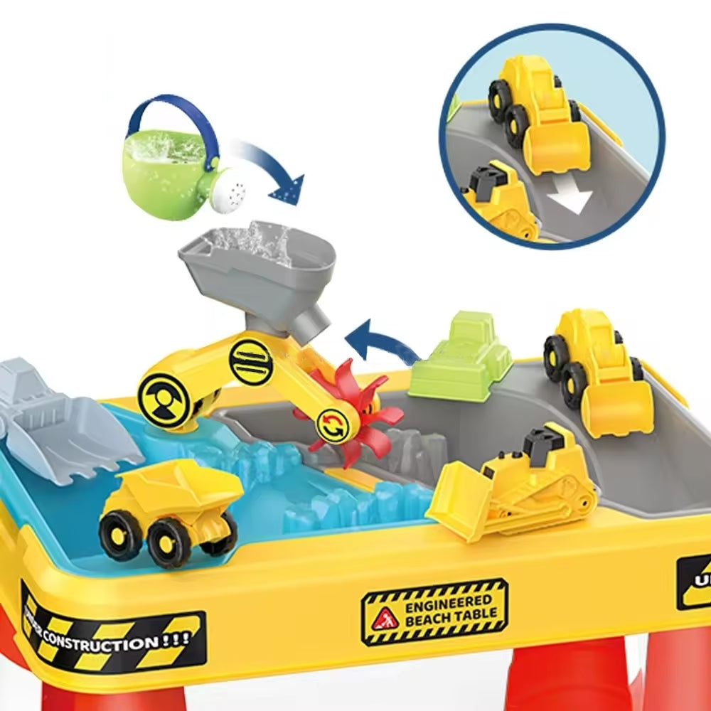 WOOPIE Vandens ir smėlio staliukas 2in1 „Statybų aikštelė“ su kranu ir 4 mašinėlėmis (12 dalių rinkinys) – vaizdas 3