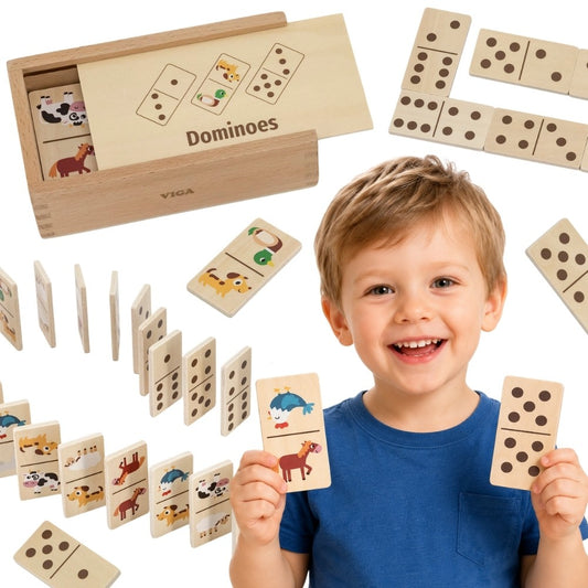 VIGA Medinis Domino 2in1 Gyvūnai ir Skaičiai vaikams