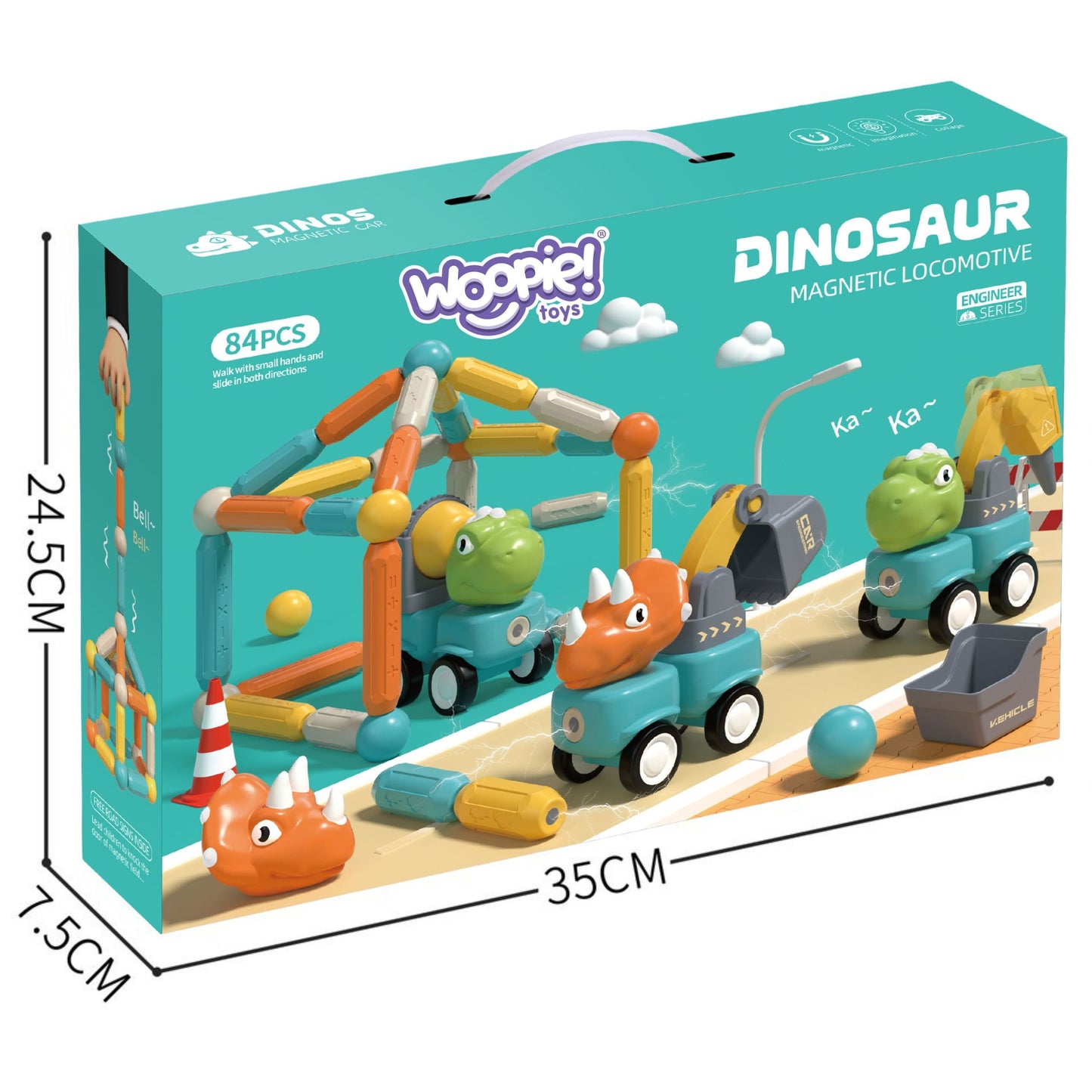 WOOPIE Magnetiniai Blokeliai su Dinozaurais 84 vnt. Konstruktorius