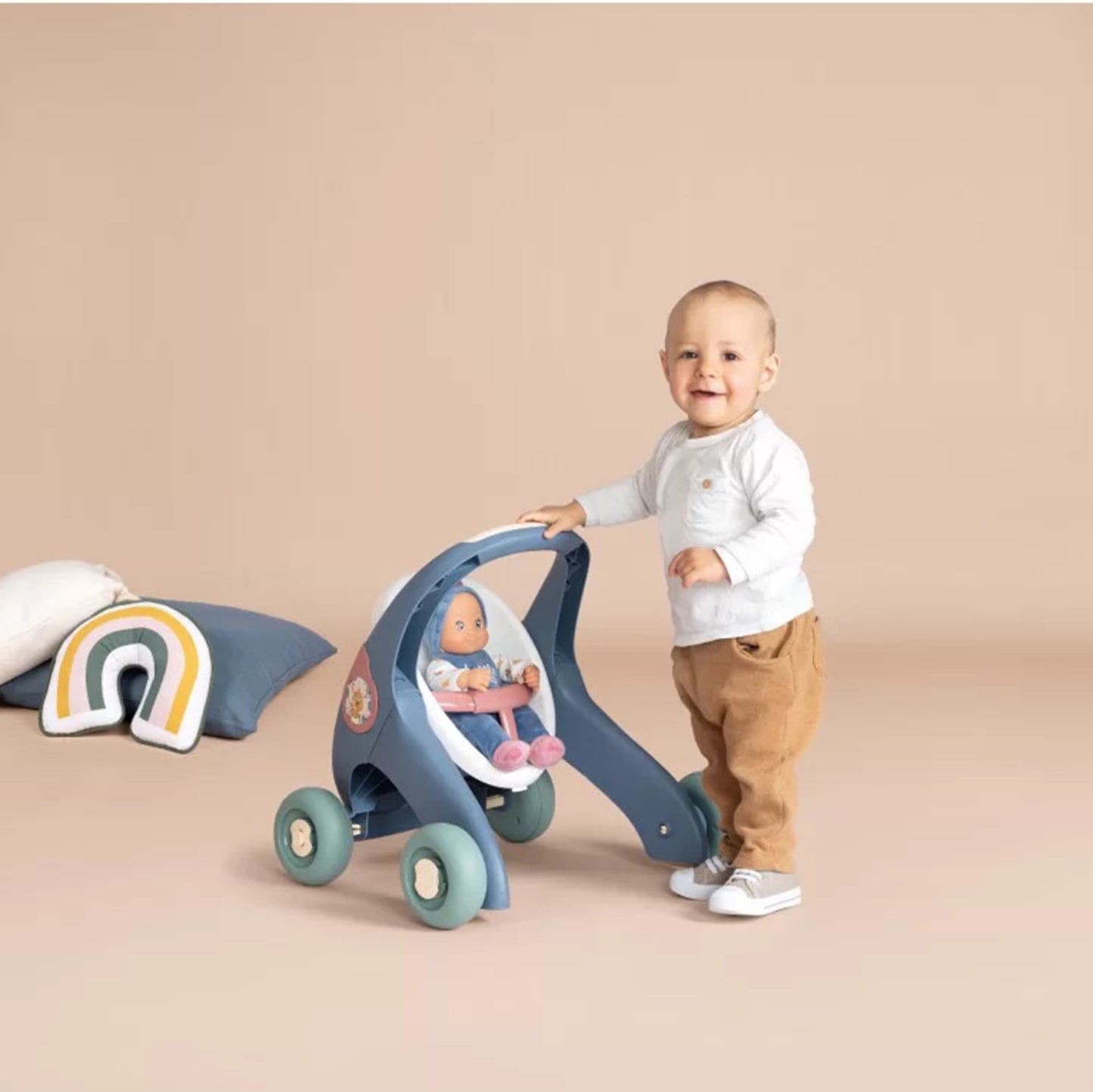 SMOBY Little Vaikštynė-stumdukas 3in1 su vežimėliu ir lėle kūdikiu – vaizdas 2
