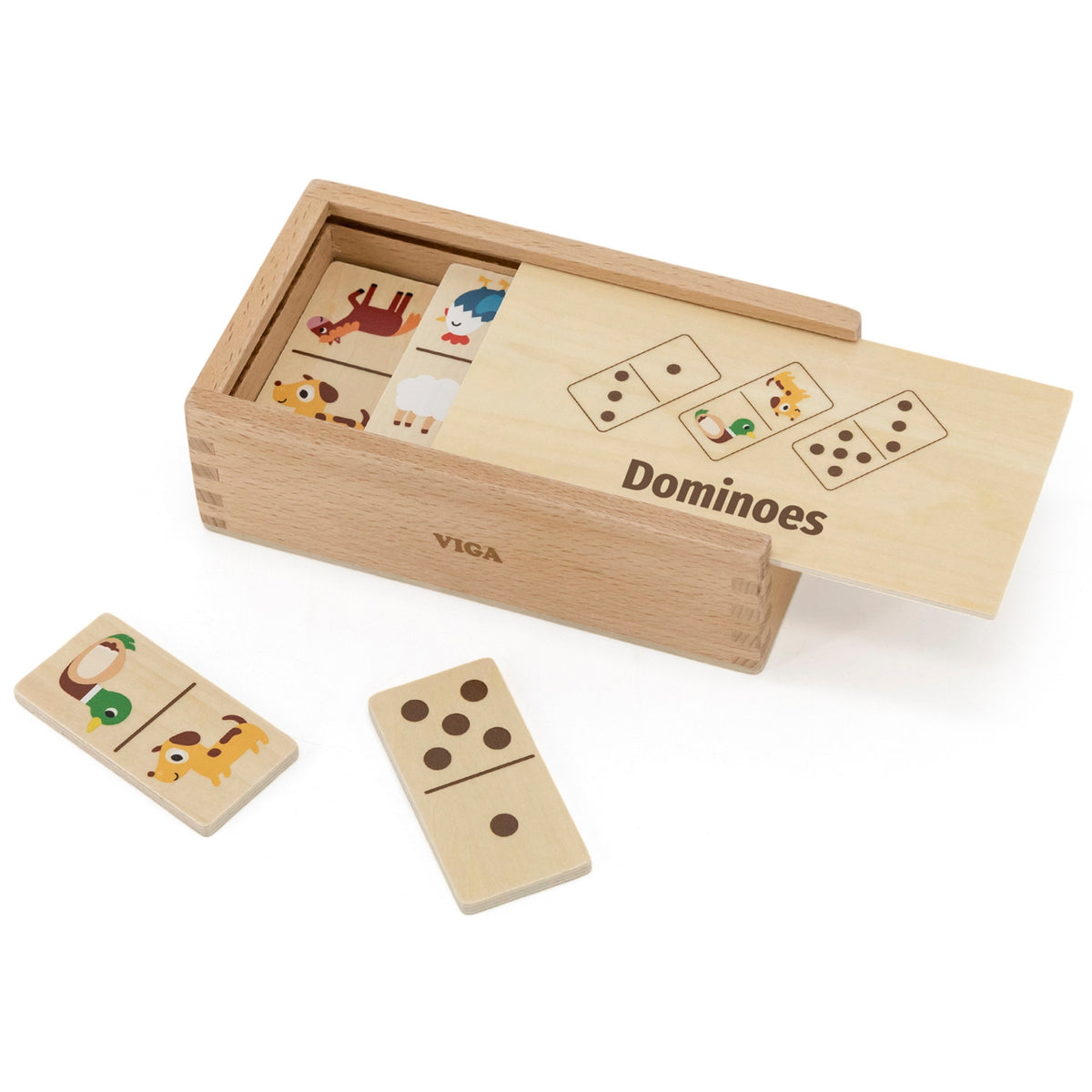 VIGA Medinis Domino 2in1 Gyvūnai ir Skaičiai vaikams