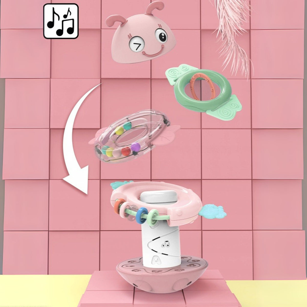WOOPIE Bitutė Rožinė Nepargriaunama Sensorinė Žaislas 2in1