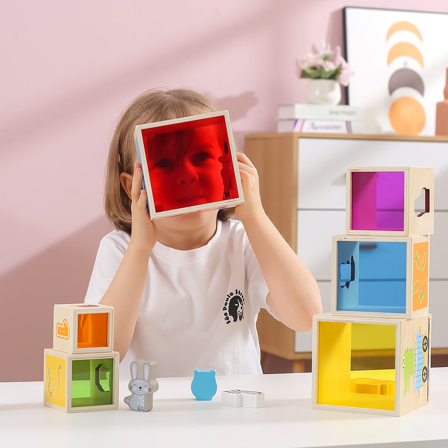VIGA Medinių Kaladėlių Piramidė Rūšiuoklis Montessori 6 vnt.