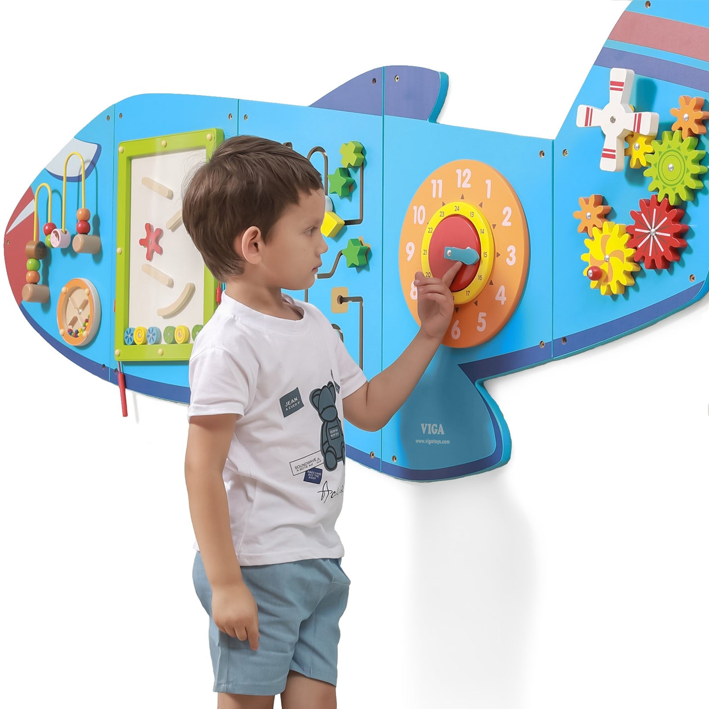VIGA Medinė sensorinė manipuliacinė lenta Lėktuvas (Montessori, FSC) – vaizdas 8