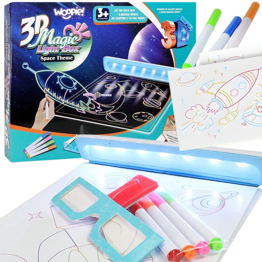 WOOPIE 3D Magnetinė Piešimo Lenta su LED Apšvietimu Kosmoso Tema