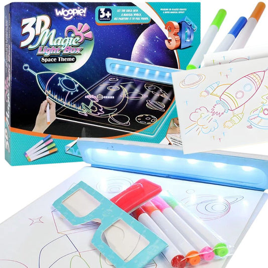 WOOPIE 3D Magnetinė Piešimo Lenta su LED Apšvietimu Kosmoso Tema