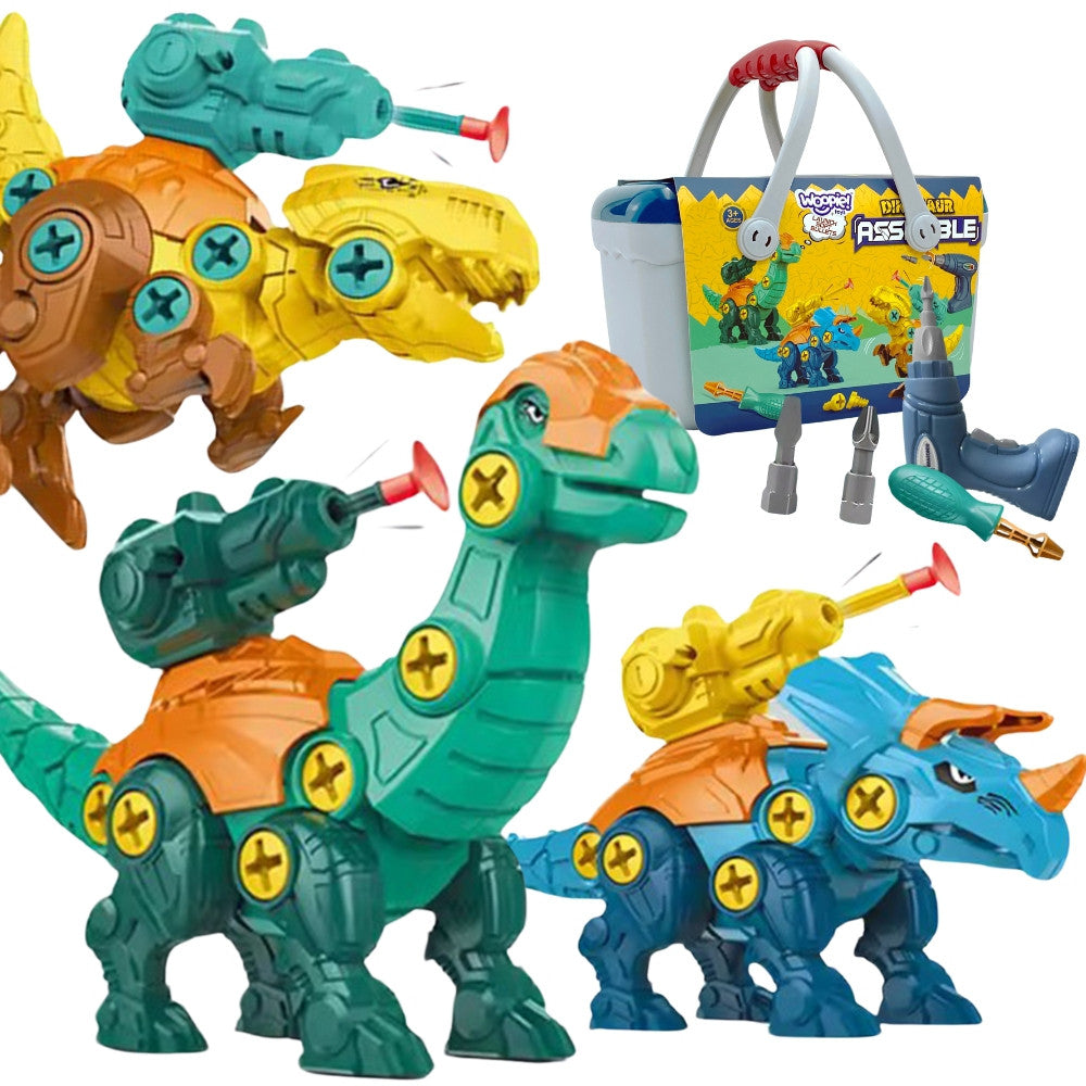 WOOPIE Dinozaurai surenkamas konstruktorius 3 vnt. su gręžtuvu ir atsuktuvu