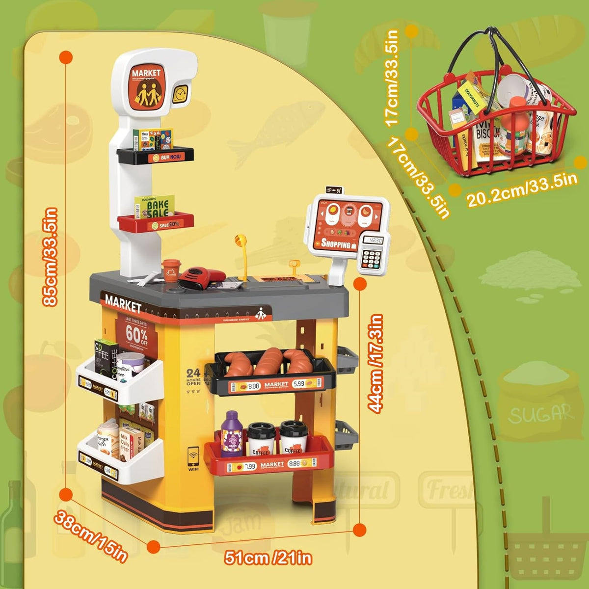 WOOPIE Interaktyvus Vaikų Supermarketas su Kasa ir Priedais