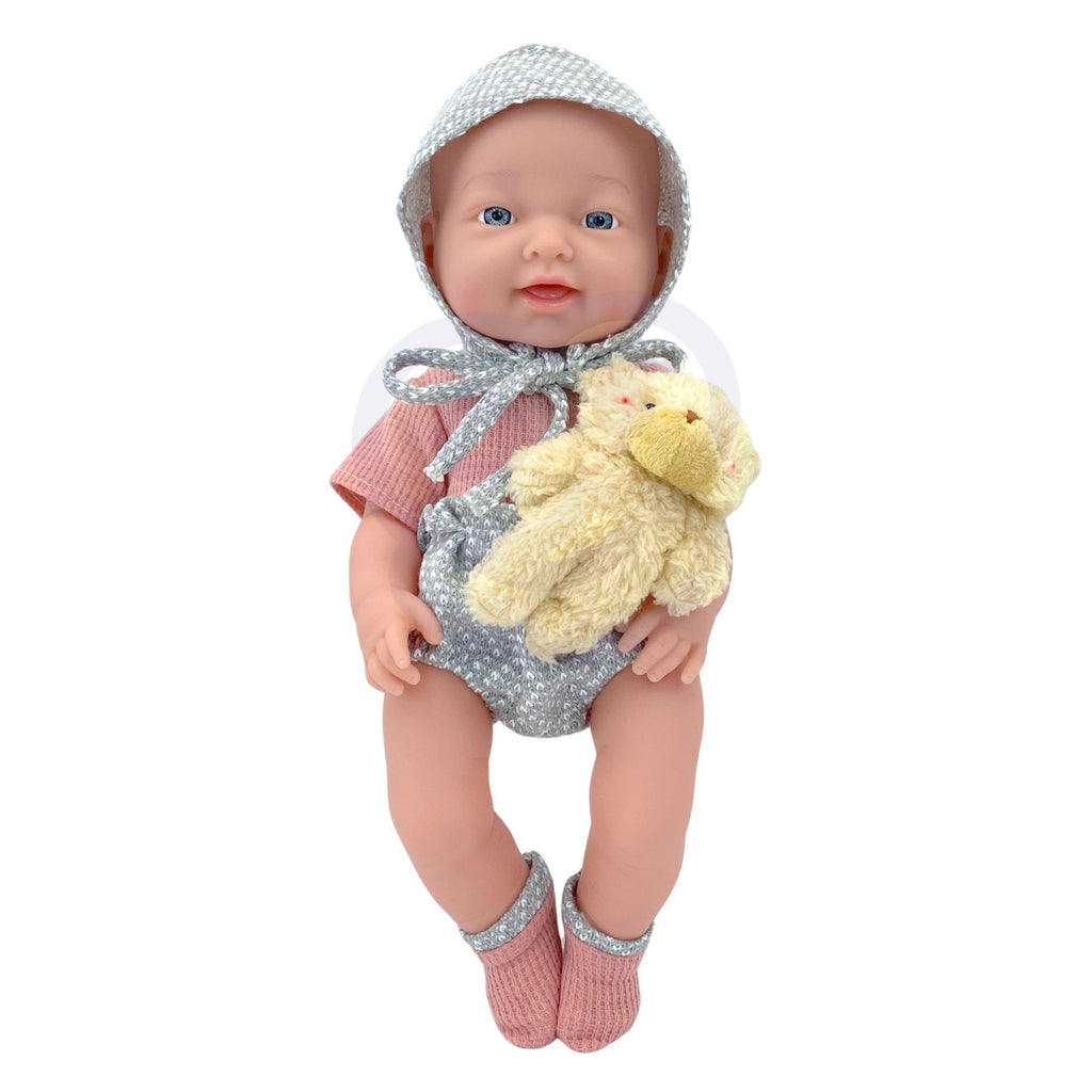 WOOPIE ROYAL Kūdikėlio lėlė 36 cm meškiuko kostiumėlyje su maitinimo priedais