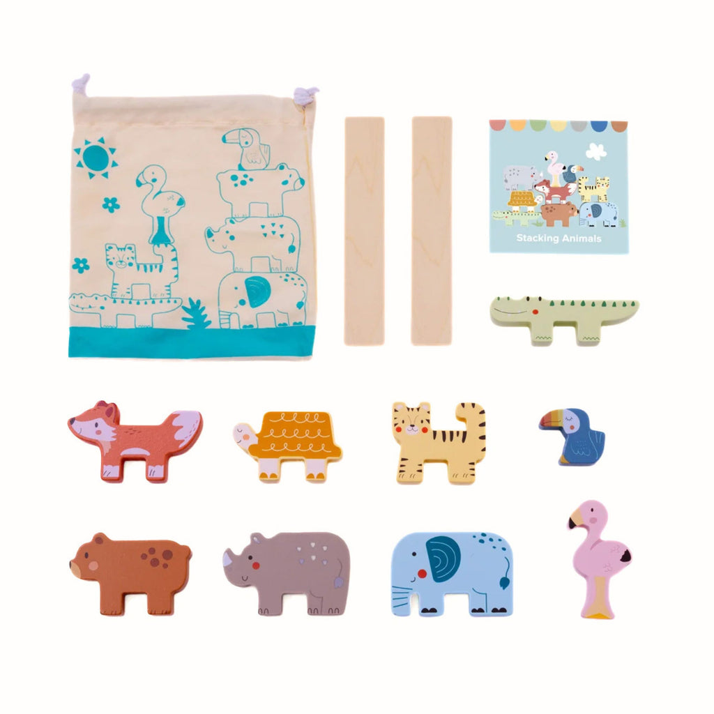 TOOKY TOY Medinis bokšto konstruktorius su gyvūnais Montessori 13 dalių