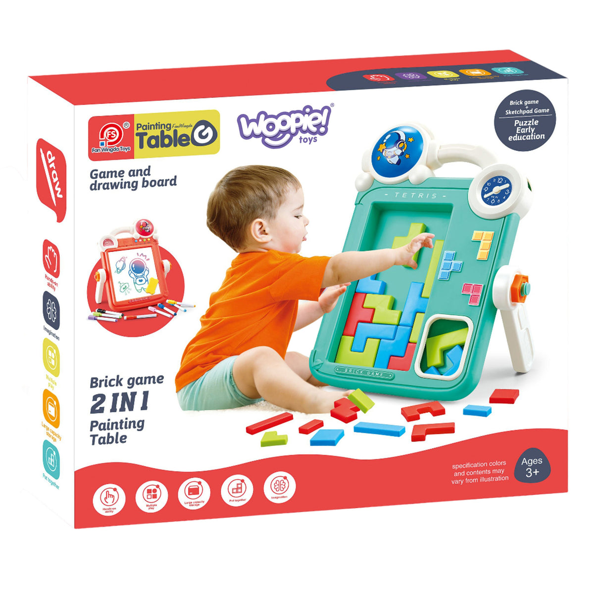 WOOPIE Dvipusė Piešimo Lenta ir Tetris Žaidimas 2 in 1 Oranžinė