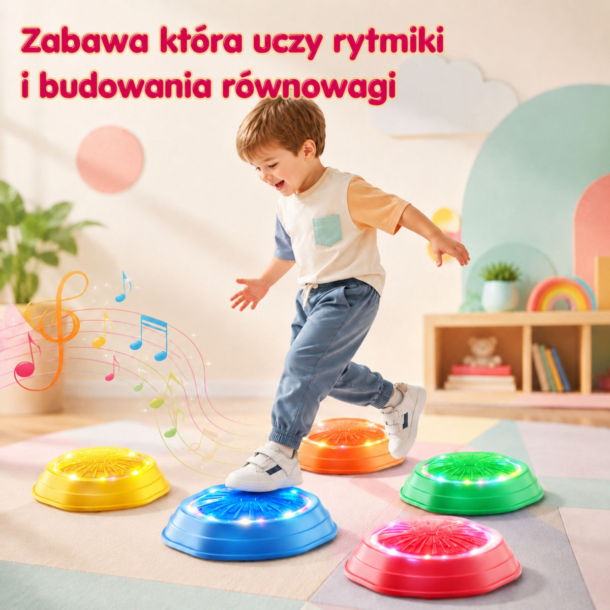 WOOPIE Interaktyvūs balanso akmenys su garsu ir šviesa, 5 vnt.