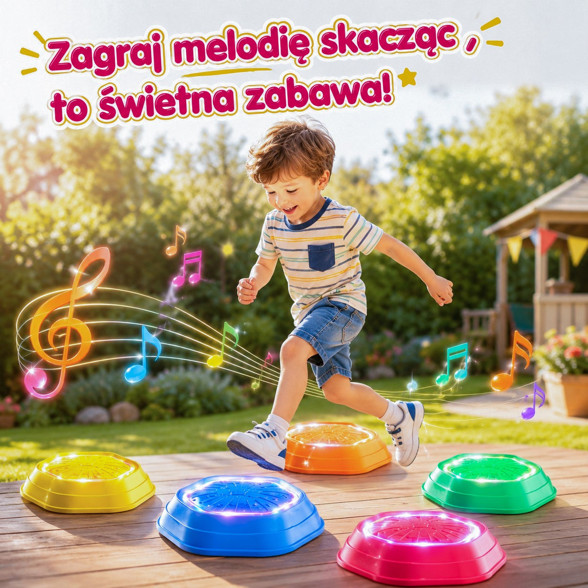 WOOPIE Interaktyvūs balanso akmenys su garsu ir šviesa, 5 vnt.