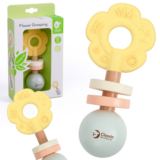 CLASSIC WORLD Medinė pastelinė barškutis-kramtukas 2in1 „Gėlė“ 0+ – pagrindinis vaizdas