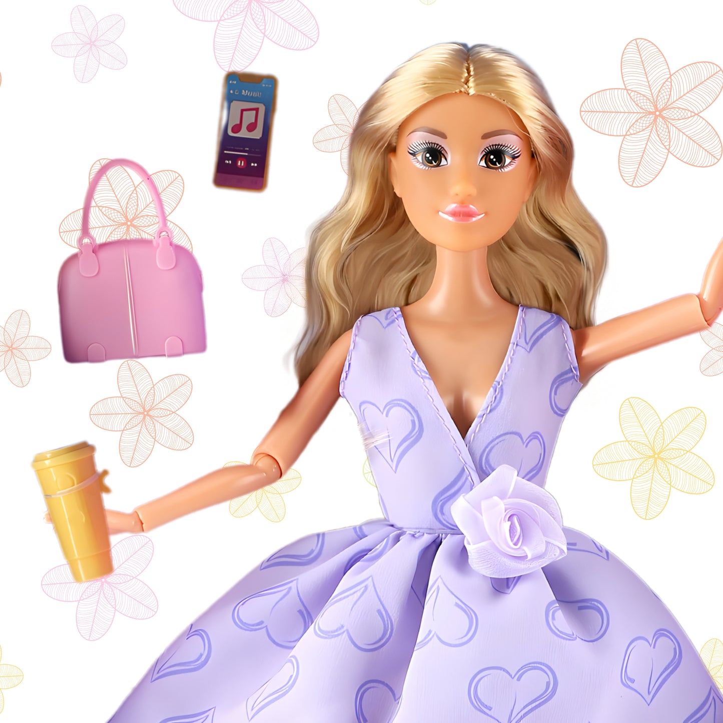 WOOPIE ROYAL lėlė Lily su ilgais šviesiais plaukais, 30 cm, su levandine suknele ir priedais – vaizdas 2