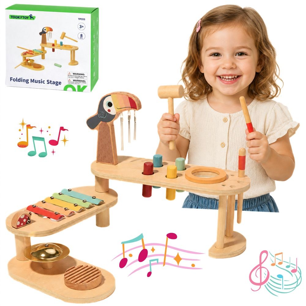 TOOKY TOY Medinė Edukacinė Muzikos Stalelė Tukanam 3+
