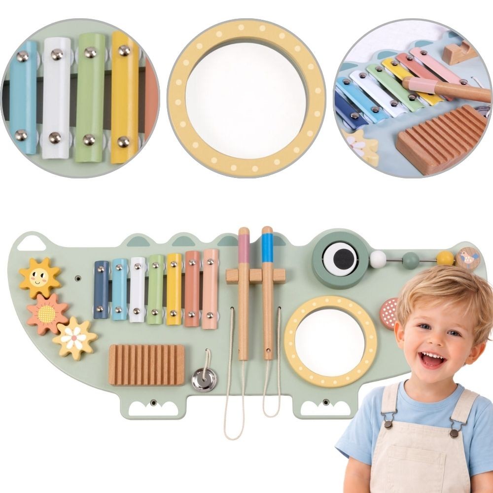 TOOKY TOY Medinė Manipuliacinė Lenta Krokodilo Forma 3 vnt.