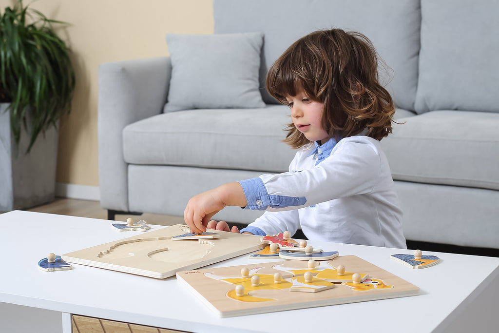 VIGA Medinė Montessori Dėlionė Gaidys su Kaiščiais