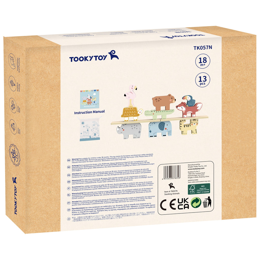 TOOKY TOY Medinis bokšto konstruktorius su gyvūnais Montessori 13 dalių