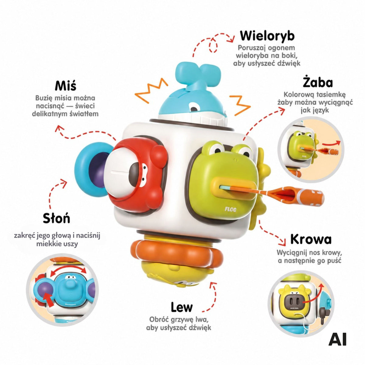 WOOPIE BABY 6-in-1 Jutiminis Kubas su Gyvūnais Kūdikiams