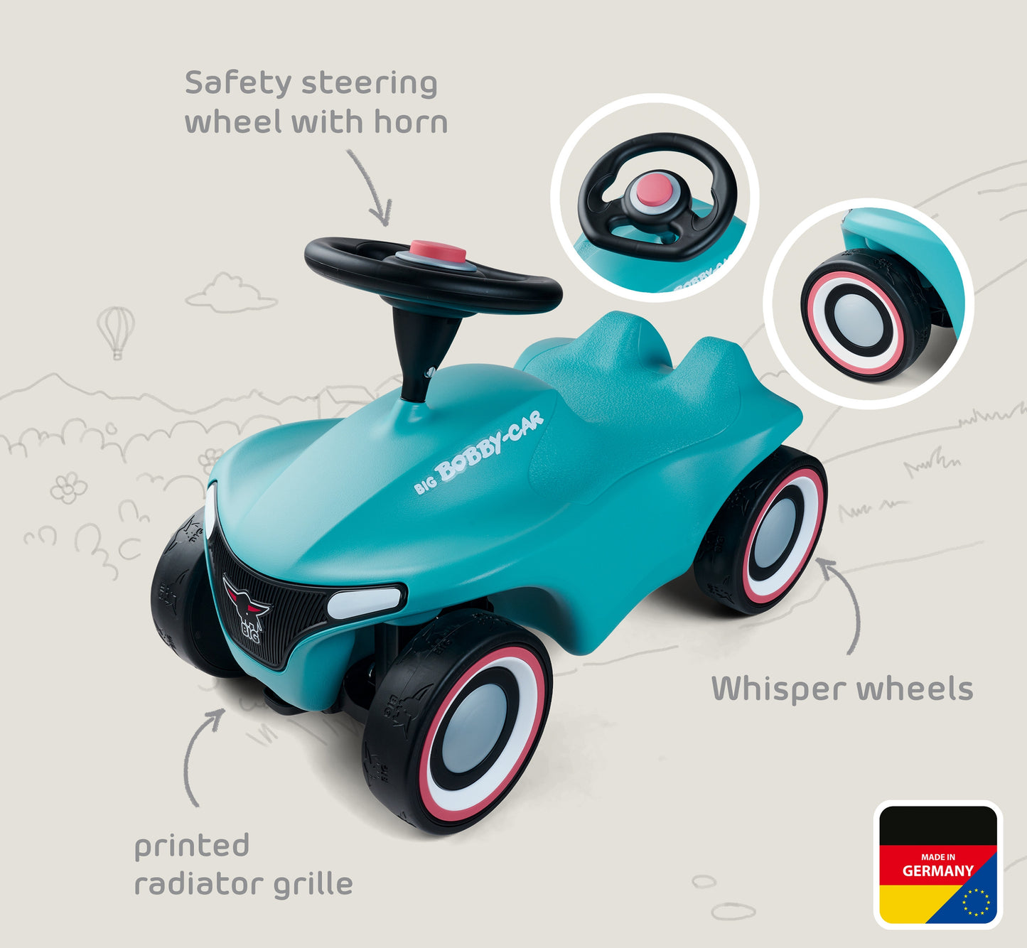 BIG Bobby Car Neo Mėlynas Paspiriamas Automobilis Vaikams 1-5 m.