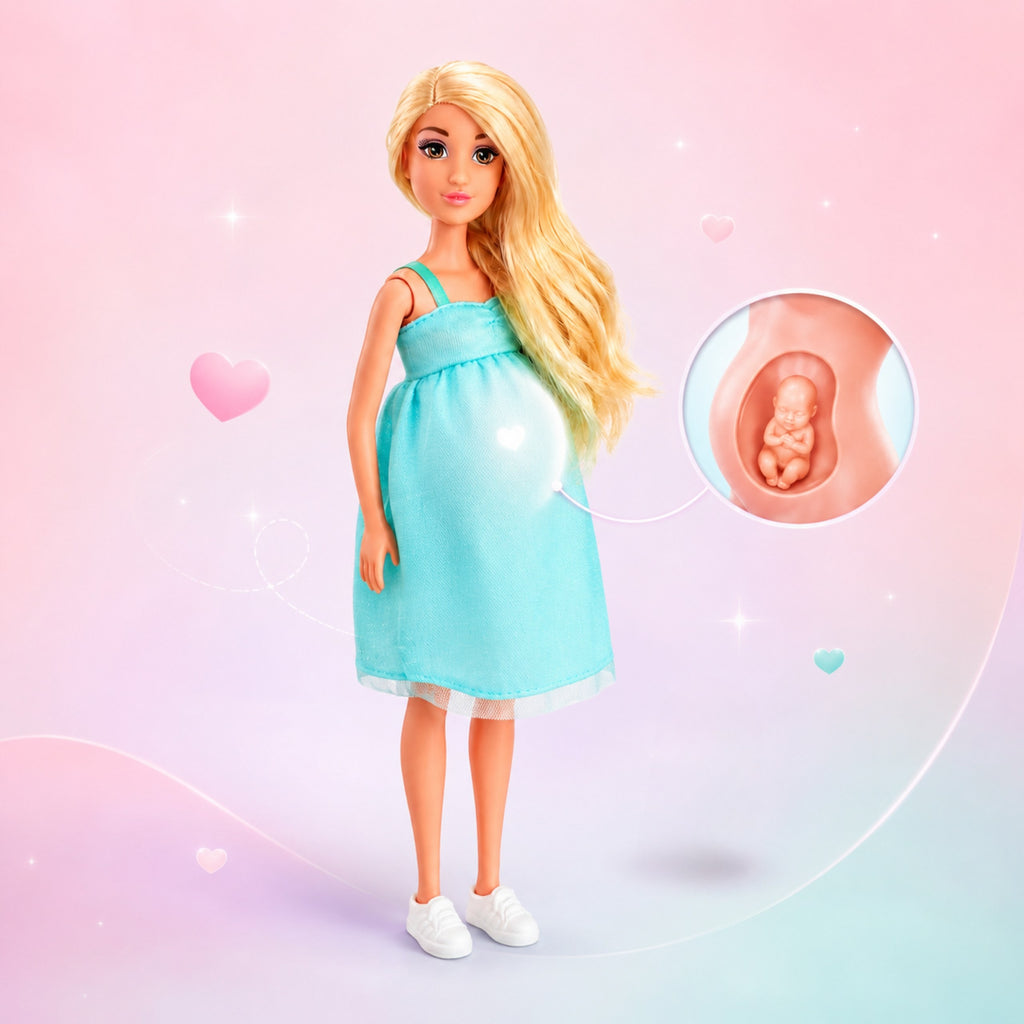 WOOPIE ROYAL Lėlė Lily nėščioji mėlyna suknele – rinkinys