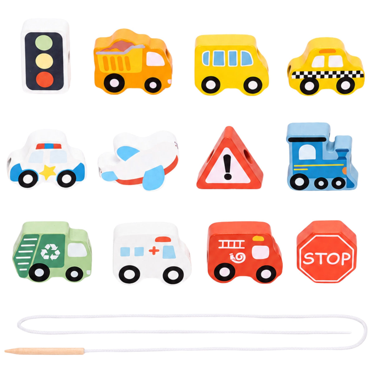 WOOPIE GREEN Medinis Vėrimo Žaislas Transportas, 13 dalių