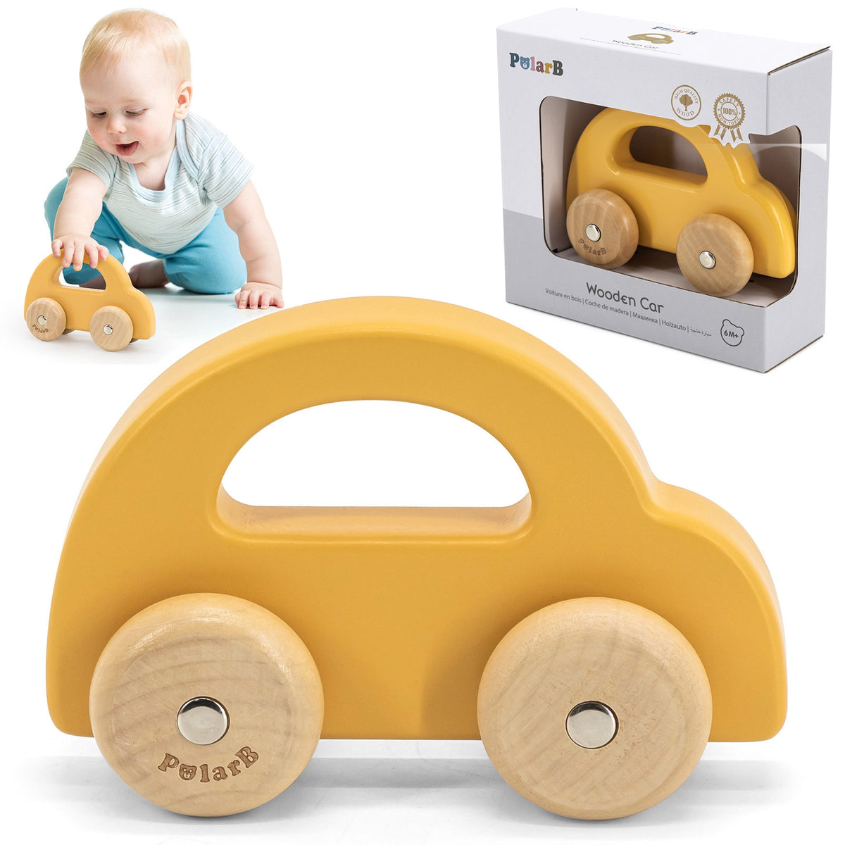 VIGA PolarB medinis stumdomas automobilis, geltonas