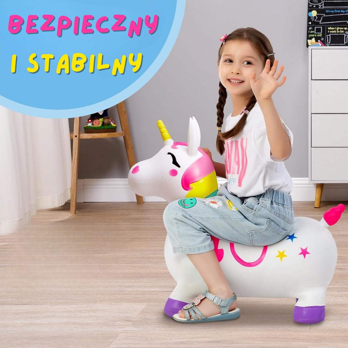 WOOPIE Šokinėjimo Vienaragis Baltas su Pompa Vaikams 3+