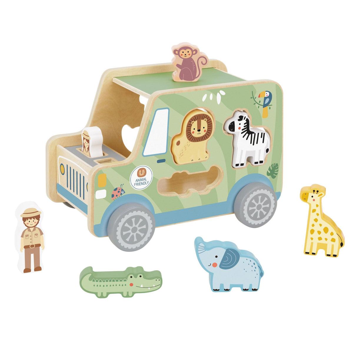 TOOKY TOY medinis safario automobilis su gyvūnais, 9 dalys