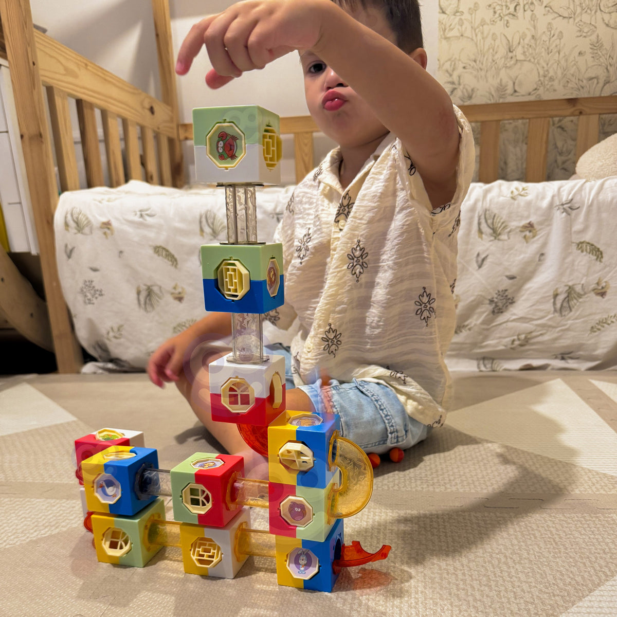 WOOPIE 3D Kamuoliukų Trasos Konstruktorius su Blokeliais ir Lipdukais