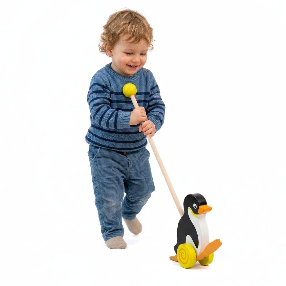 Viga Toys Medinis Stumdukas Pingvinas ant Lazdelės Vaikams