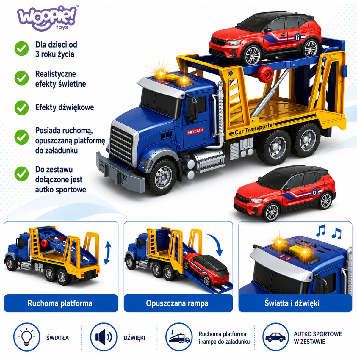WOOPIE Autovežys su šviesos ir garso efektais 1:14
