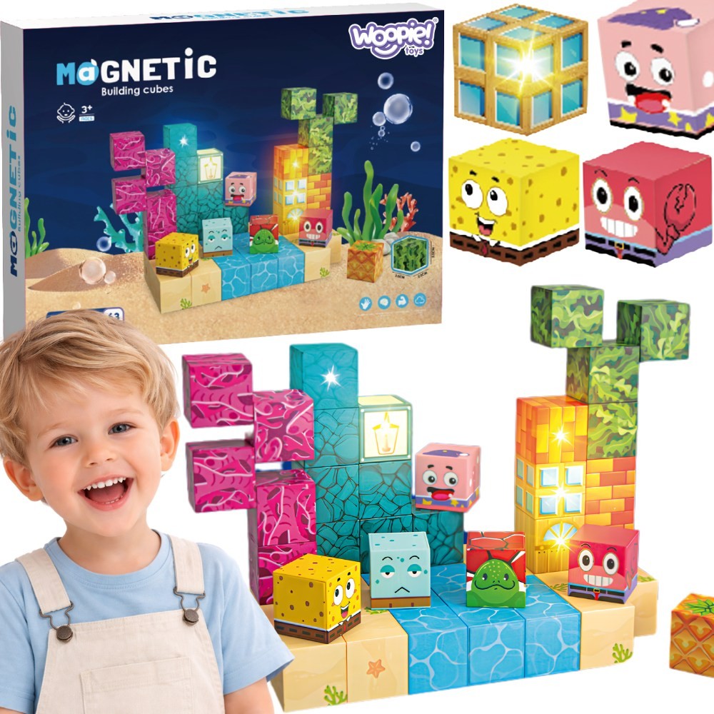 Woopie magnetiniai kubeliai Vandenynas 63 el. Montessori 3D