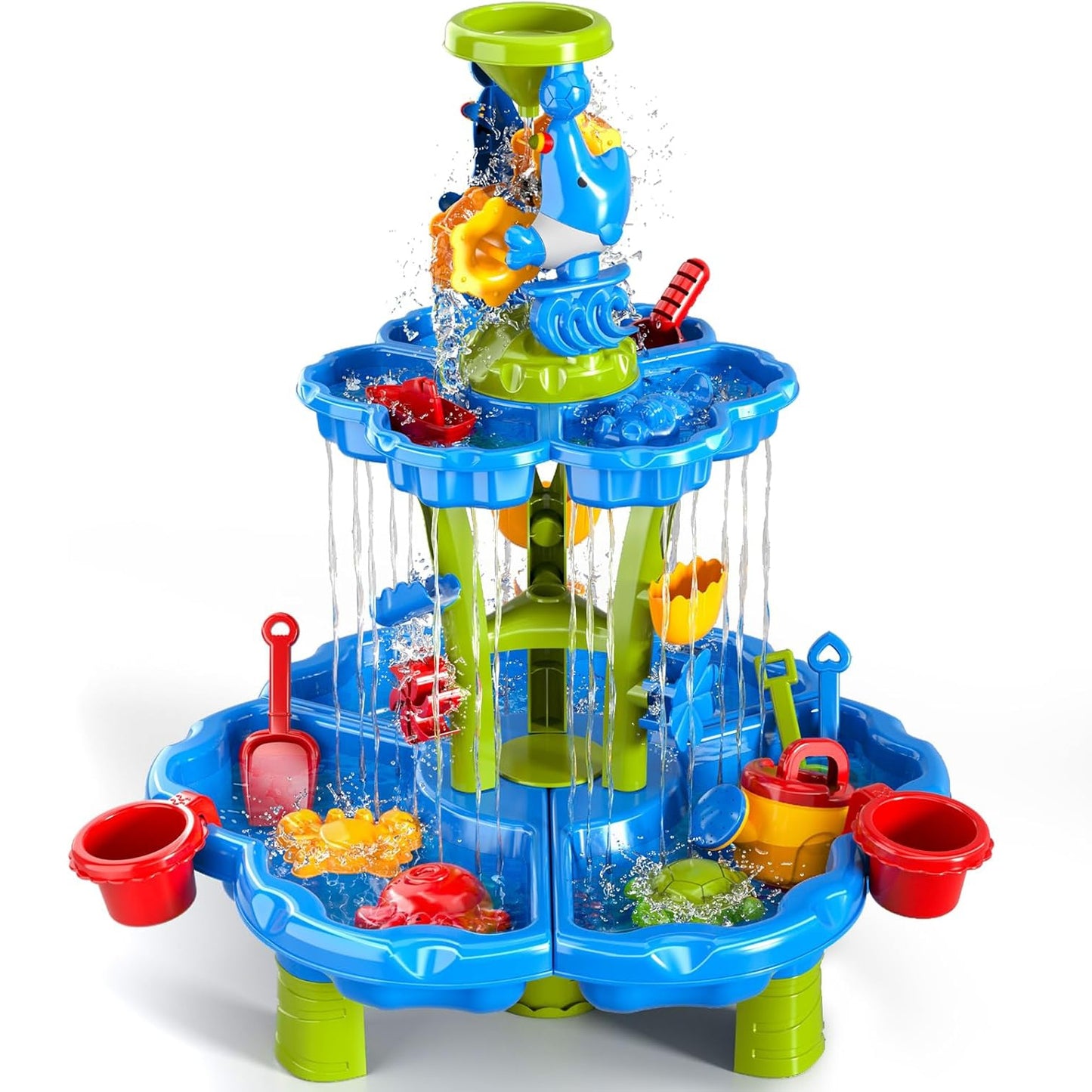 WOOPIE 2in1 XXL Vandens stalas-smėlio dėžė Aquaparkas su fontanu ir delfinu – vaizdas 6