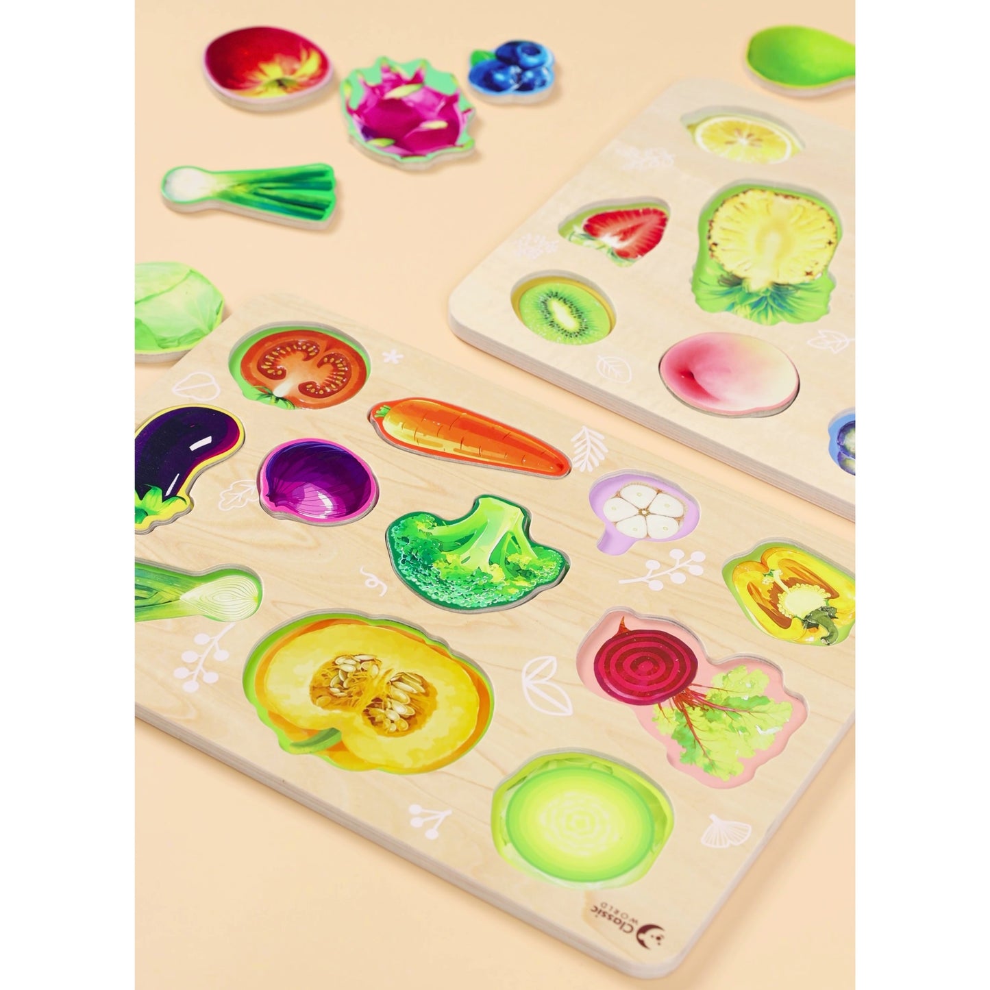 CLASSIC WORLD Medinė Montessori Daržovių Dėlionė vaikams