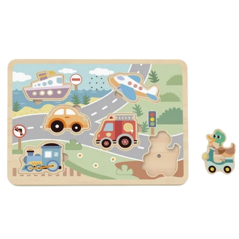TOOKY TOY Medinė interaktyvi transporto priemonių dėlionė – vaizdas 3