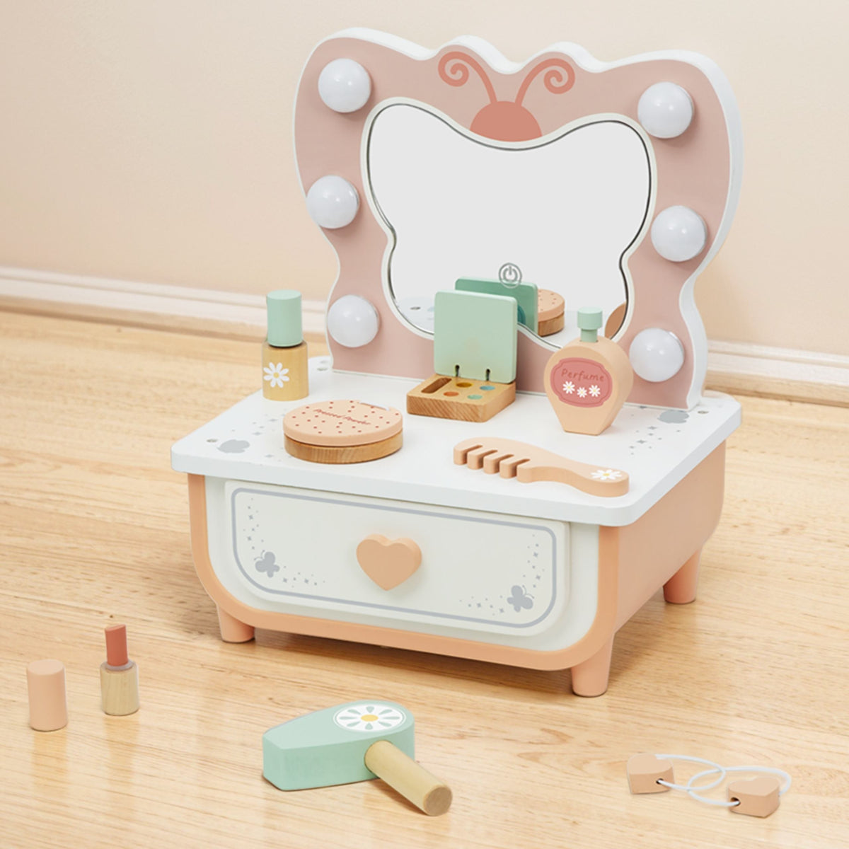 TOOKY TOY Medinis Kosmetinis Staliukas su LED Veidrodžiu