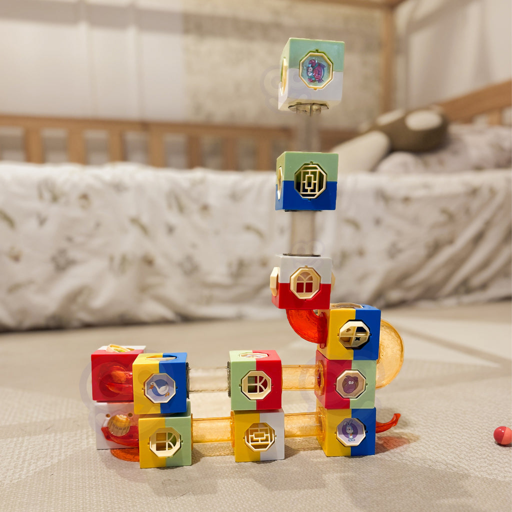 WOOPIE 3D Kamuoliukų Trasos Konstruktorius su Blokeliais ir Lipdukais
