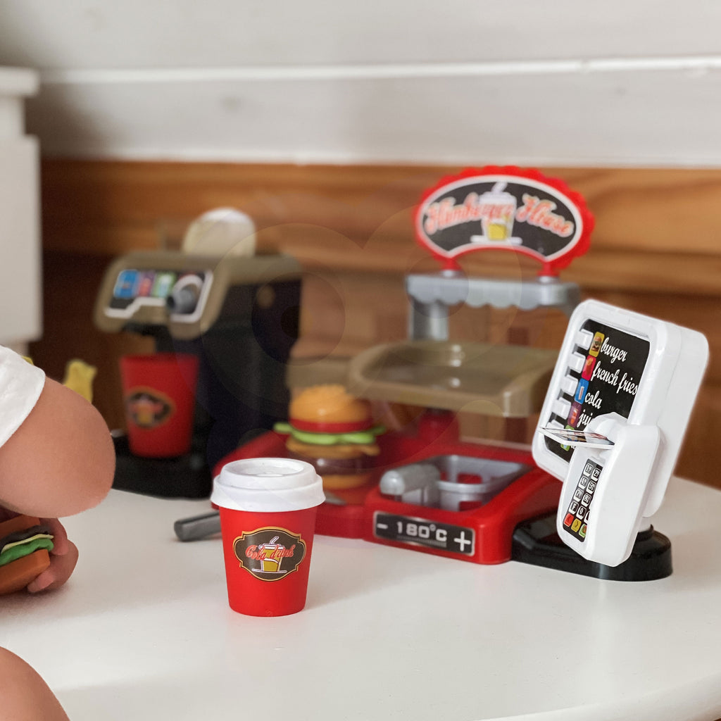 WOOPIE XXL Greitojo maisto parduotuvė su kasos aparatu ir gėrimų dozatoriumi