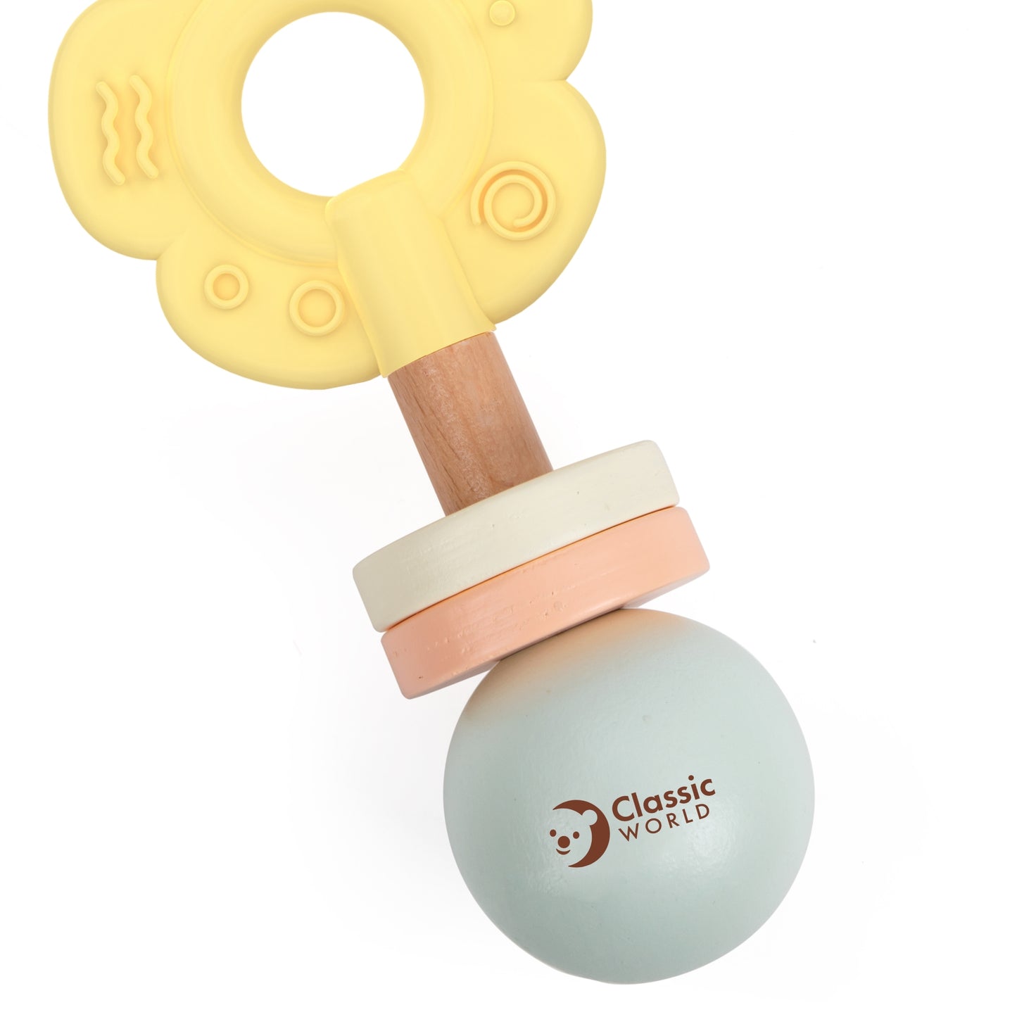 CLASSIC WORLD Medinė pastelinė barškutis-kramtukas 2in1 „Gėlė“ 0+ – vaizdas 2