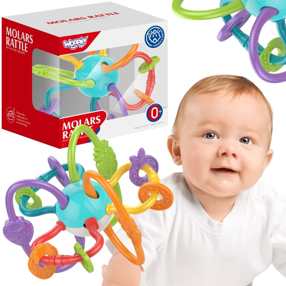 Woopie Baby sensorinis žaislas barškutis-kramtukas 2in1