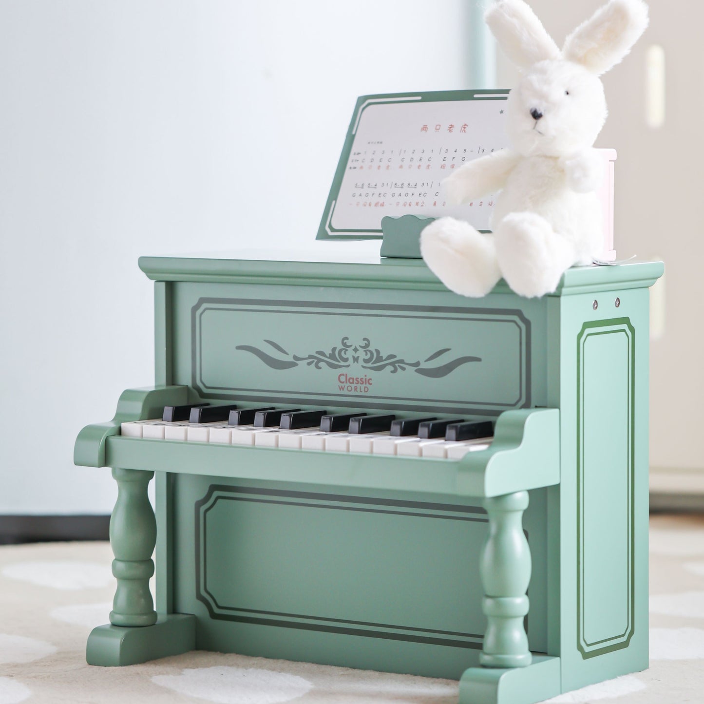 Classic World Vintažinis Medinis Pianinas Vaikams su Mokymosi Knyga