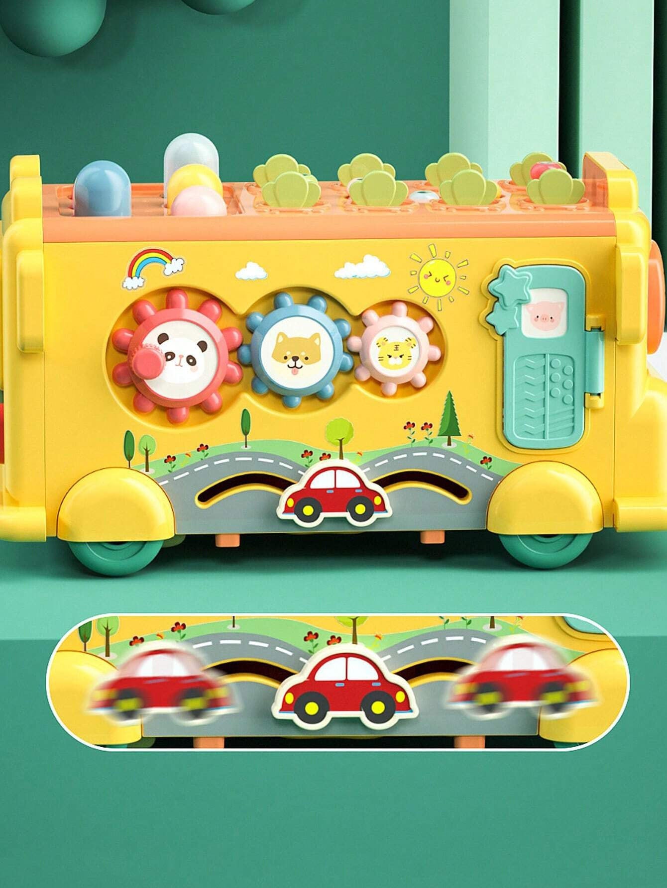 WOOPIE BABY Interaktyvus Montessori Autobusas 6in1 Plaktukas Cimbolai +18m